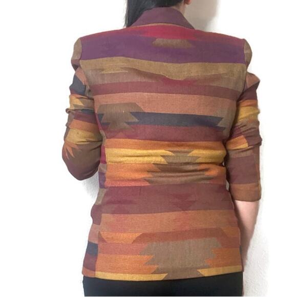 Vintage Aztec Multicolored Orange & Yellow Blazer Size Small Petite - Picture 3 of 8